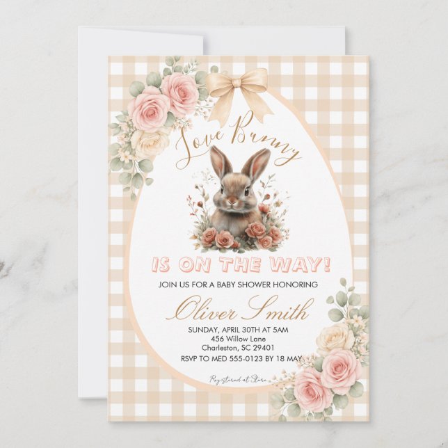 Invitation Beige Some Bunny is on the Way Baby Shower (Devant)