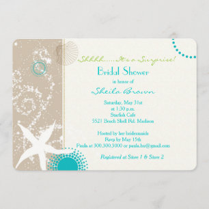Invitation Beige Tan Aqua Beach Surprise Fête des mariées