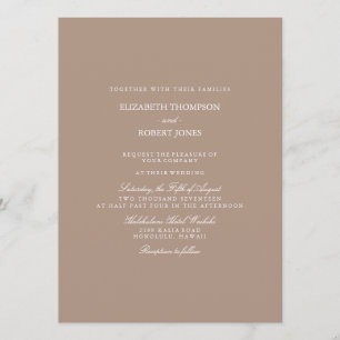 Invitation Beige Taupe Chaud avec Mariage blanc Détails