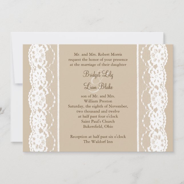 Invitation Beige tendre et dentelle Vintage (Devant)