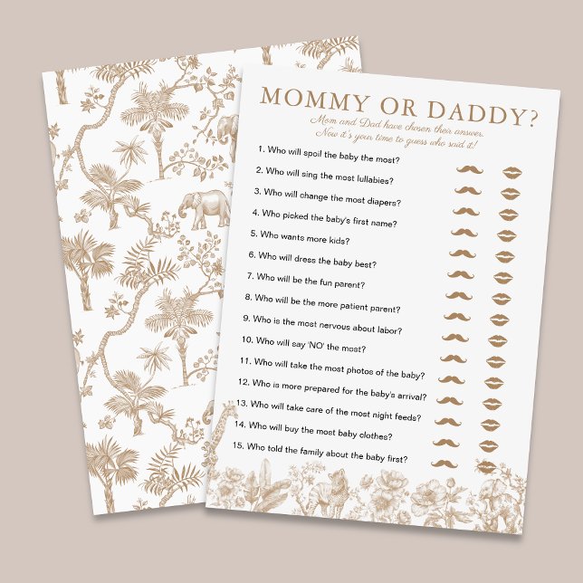 Invitation Beige Toile Baby Shower Mommy or Daddy Game Card (Beige Toile Baby Shower Mommy or Daddy Game Card)