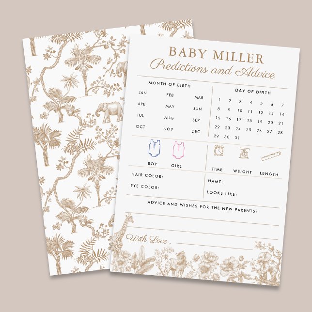 Invitation Beige Toile Baby Shower Predictions Advice Card (Beige Toile Baby Shower Predictions Advice Card)