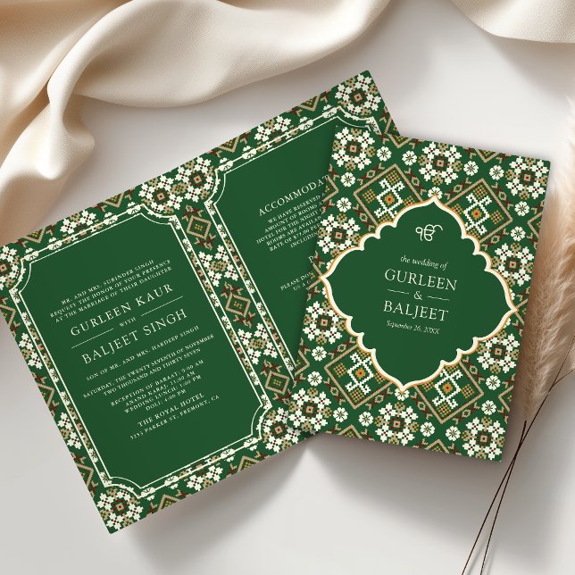 Invitation Beige vert Ikat géométrique Tout en un Mariage sik (Créateur téléchargé)
