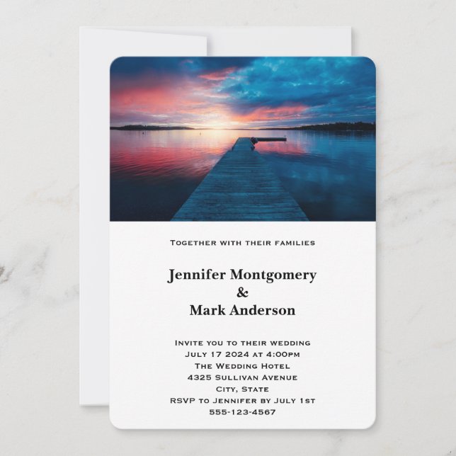 Invitation Bel coucher de soleil sur un Mariage de lac de Cal (Devant)