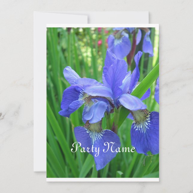 Invitation Bel iris bleu et feuilles vertes (Devant)