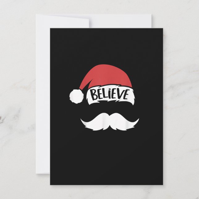 Invitation Believe Santa Hat White Mustache Xmas Funny Family (Devant)