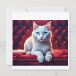 Invitation Belle Albino Bleu Oyé Chat Sur Canapé Rouge Exotiq