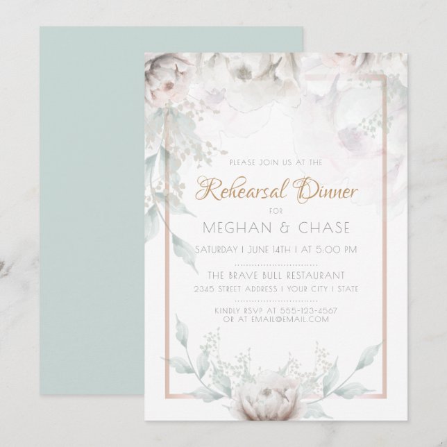 Invitation Belle aquarelle Albâtre Peonies (Devant / Derrière)