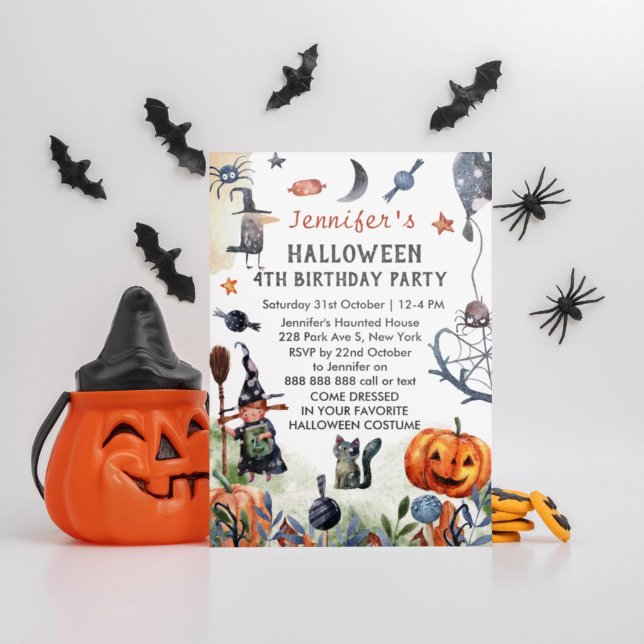 Invitation Belle Aquarelle Anniversaire de enfant Halloween (Créateur téléchargé)