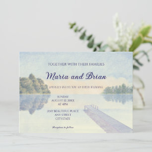 Invitation Belle aquarelle coucher de soleil mariage lac