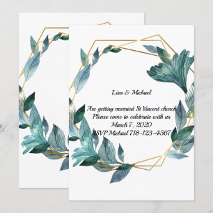 Invitation Belle aquarelle encadrée Feuille Mariage