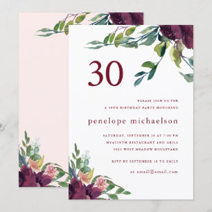 Invitation Belle aquarelle Florale 30e anniversaire