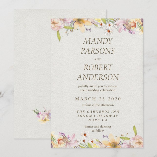 Invitation Belle Aquarelle Pastel Mariage Floral (Devant / Derrière)