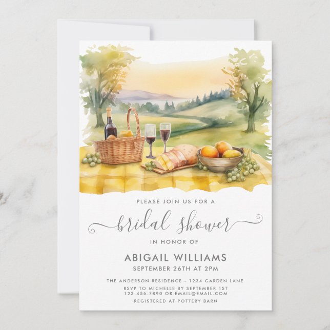 Invitation Belle Aquarelle Pique-nique Fête des mariées de vi (Devant)