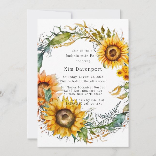 Invitation Belle Automne Sunflower Bachelorette Party (Devant)