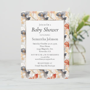 Invitation Belle Baby Shower Fleurie Bleue Blanche Pêche