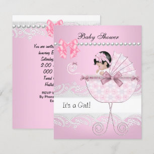 Invitation Belle Baby Shower Mignonne Bébé Fille Rose Vintage