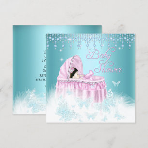 Invitation Belle Baby Shower Papillon Étincelant Rose Turquoi