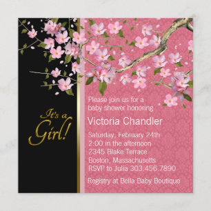 Invitation Belle Baby Shower Rose aux Cerisiers en Fleurs Ros