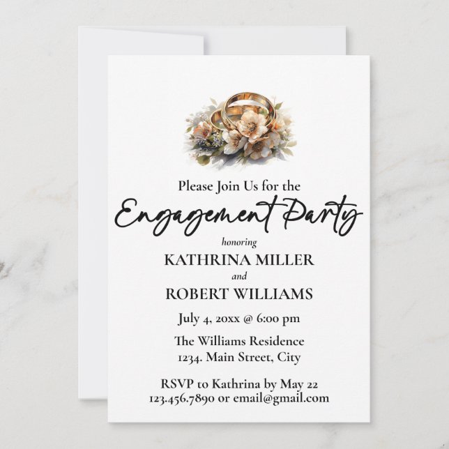Invitation Belle Bague Mariage, Partie d'Engagement (Devant)