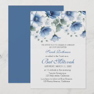 Invitation Belle Bar Mitzvah Fleurie Bleue Fille