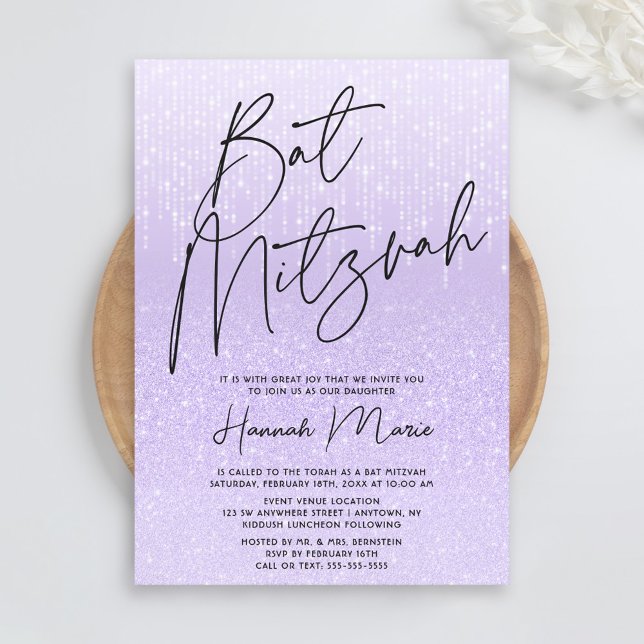 Invitation Belle Bar Mitzvah Violet Pailleté (Créateur téléchargé)