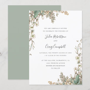 Invitation Belle Bleu Blanc feuille mariage Whimsical