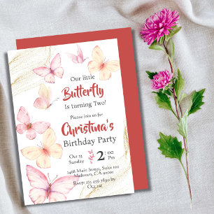 Invitation Belle bliss à thème papillon moderne 2e anniversai