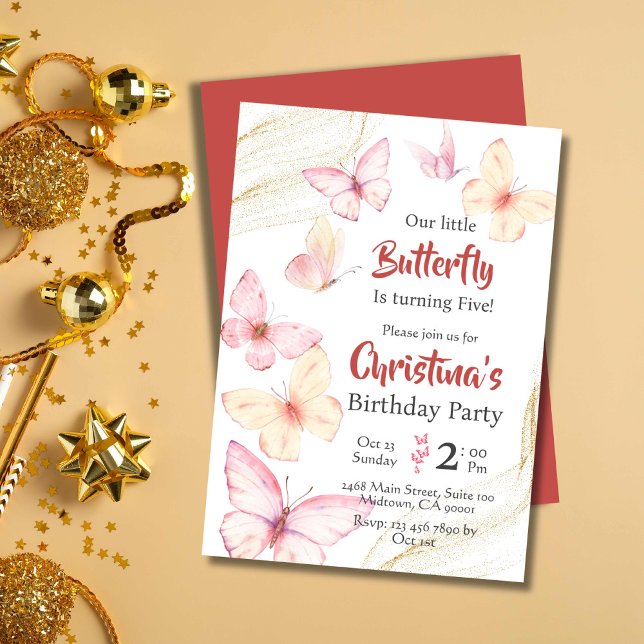 Invitation Belle bliss à thème papillon moderne 5e anniversai (Front/Back )