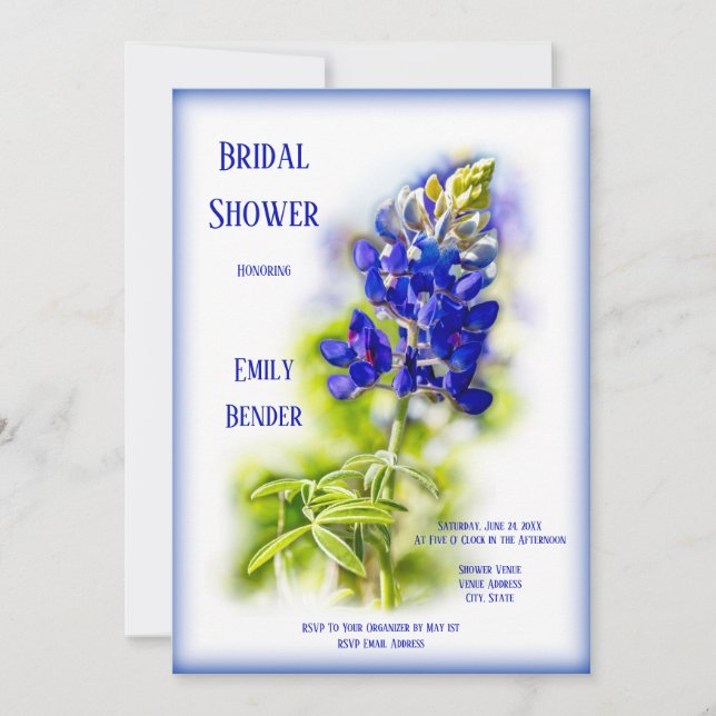 Invitation Belle Bluebonnet Floral, Moderne, Fête des mariées (Devant)