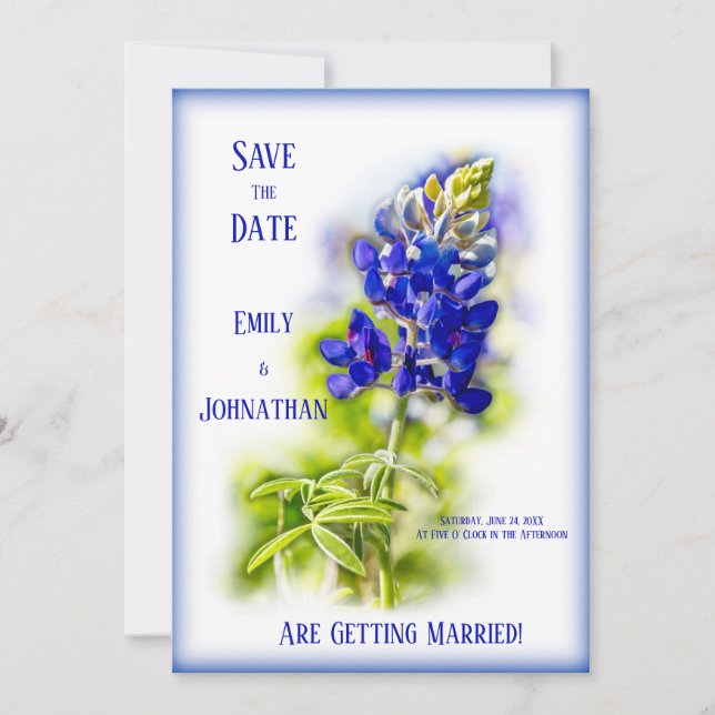 Invitation Belle Bluebonnet Floral, Moderne, Sauvez la date (Devant)