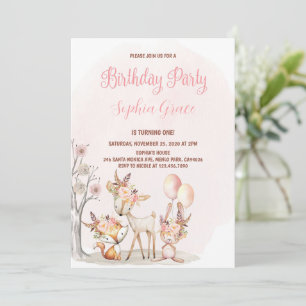 Invitation Belle Bois Animaux Fille Sauvage Un 1er anniversai