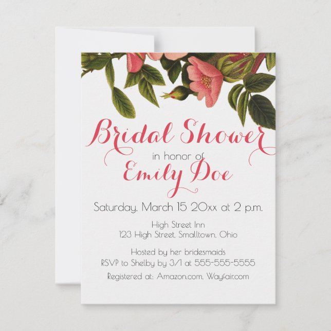Invitation Belle Botanique rose Rose vintage (Devant)