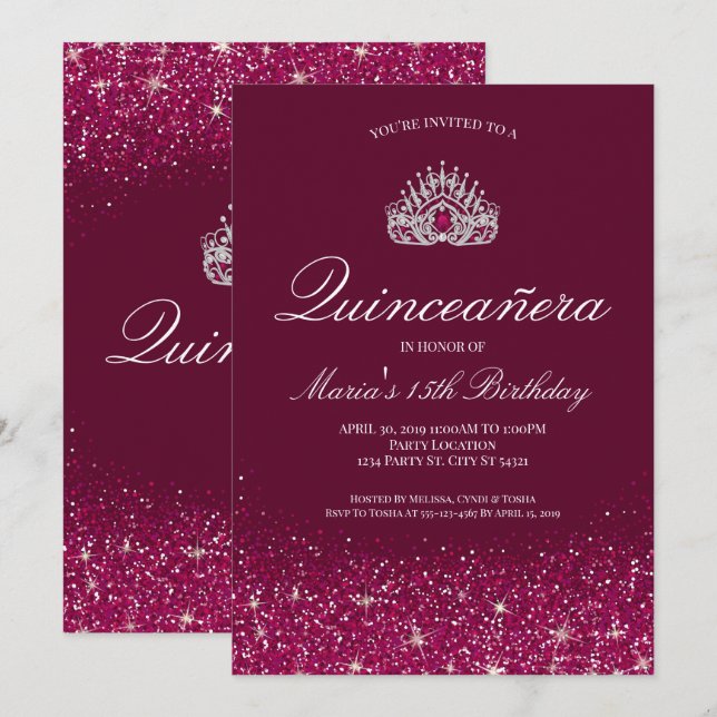 Invitation Belle Bourgogne| Quinceañera (Devant / Derrière)