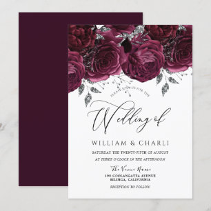 Invitation Belle Bourgogne Roses Élégant mariage
