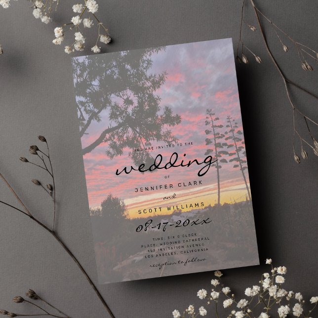 Invitation Belle campagne de coucher de soleil orange mariage (Beautiful orange yellow sunset countryside wedding )