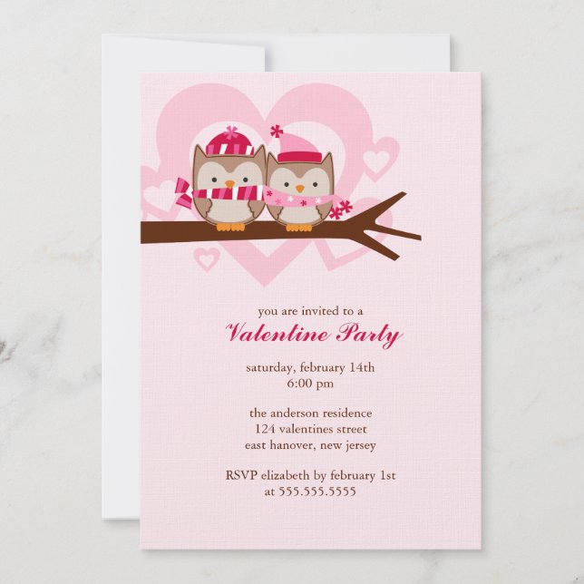 Invitation Belle Chouette Couple Valentines Fête de la Journé (Devant)