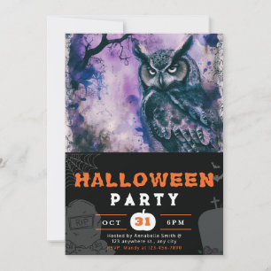 Invitation Belle Chouette Noire et Violette Halloween Noir