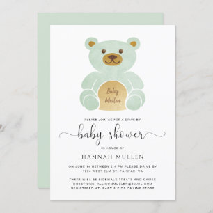 Invitation Belle Conduite Par Baby shower Teddy Bear Mint