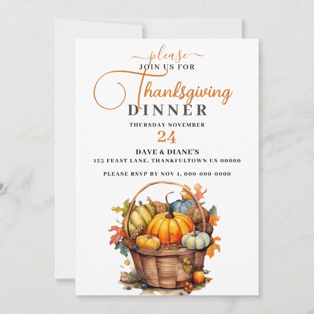 Invitation Belle corbeille d'automne avec Thanksgiving Citrou (Devant)