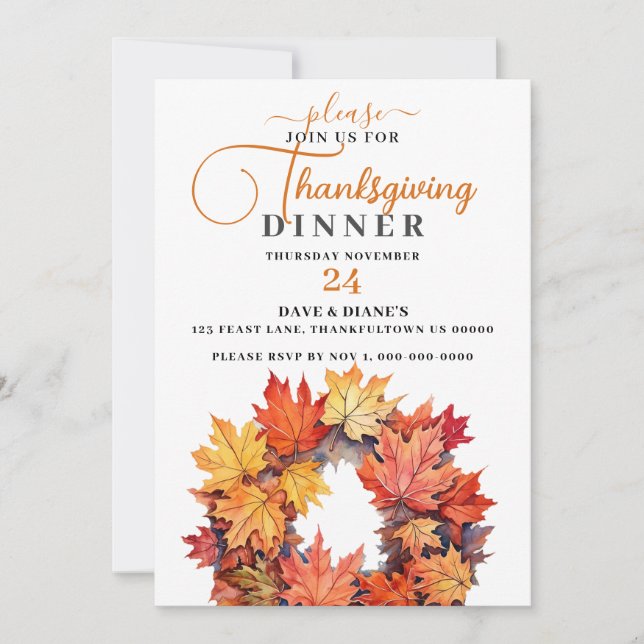 Invitation Belle Couleur de chute Feuille de courge Thanksgiv (Devant)