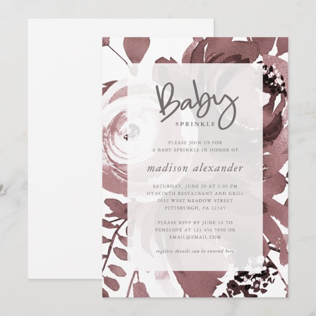 Invitation Belle couleur Rose Floral Baby Sprinkle (Devant / Derrière)