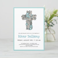 Belle Croix Bleue Florale Baptême