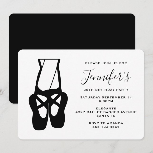 Invitation Belle Danse Ballet Jambes & Chaussons Anniversaire (Devant / Derrière)