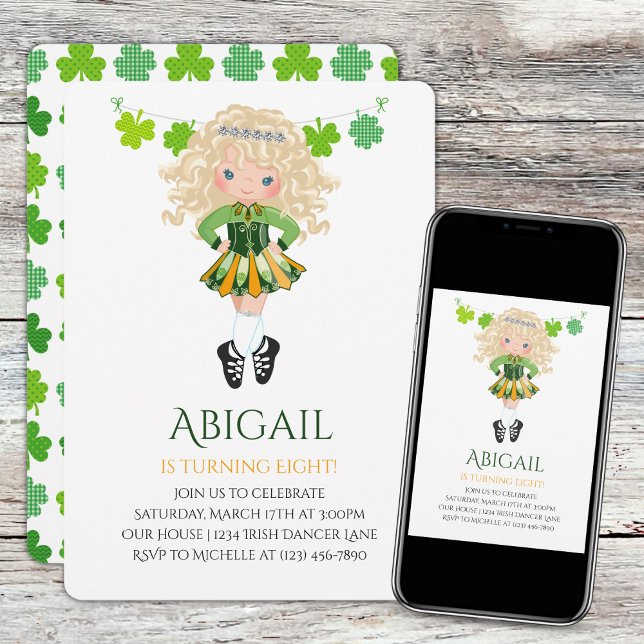 Invitation Belle Danse Irlandaise Blond Girl Shamrock Anniver (Créateur téléchargé)