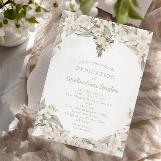 Invitation Belle Dédication Chrétienne Fleur Blanche (Créateur téléchargé)