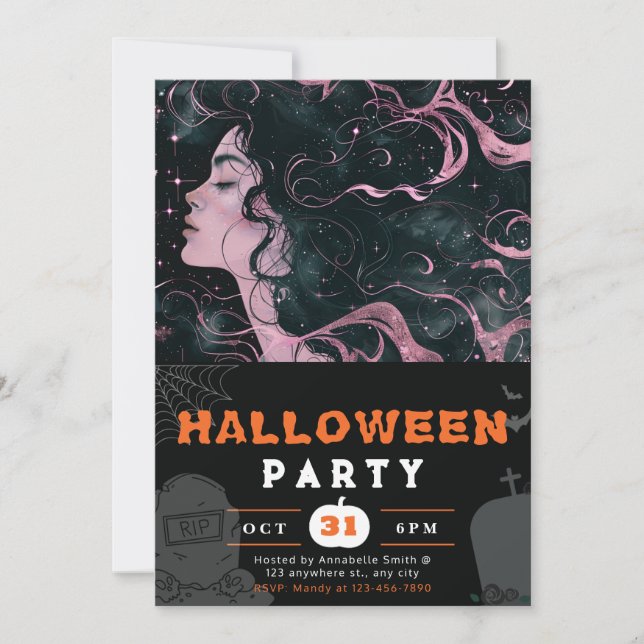 Invitation Belle déesse Sky rose Black Halloween (Devant)