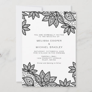 Invitation Belle dentelle noire Vintage Mariage