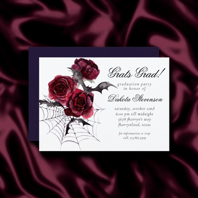 Invitation Belle déplaisante | Gothique Floral Bats Graduatio (Créateur téléchargé)
