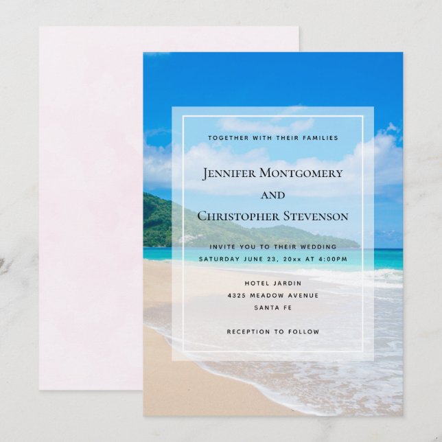 Invitation Belle Destination Tropicale Sandy Beach Mariage (Devant / Derrière)